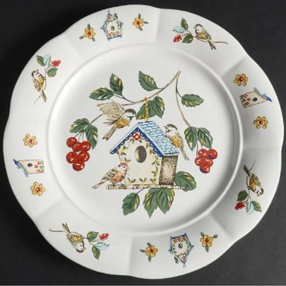 Feathered Friends by CENTURY STONEWARE Charming Birdhouse & Floral Dinner Plate
